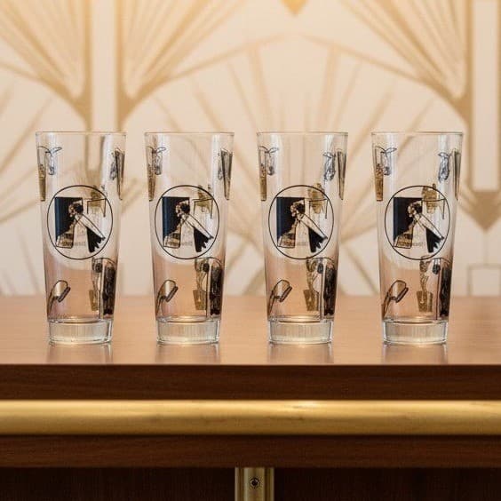 Fuller Brush Swanky Swigg Tumblers, Set of 4, Black Gold Highball Glasses