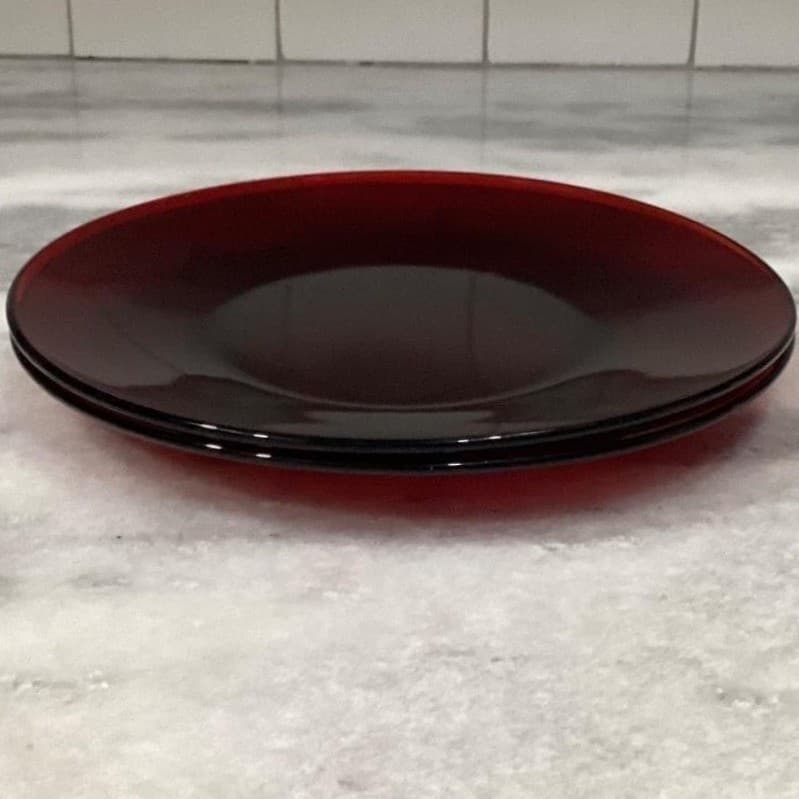 Anchor Hocking Royal Ruby Red Glass Luncheon Plates, Set of 2 Vintage Dinnerware - Thumbnail 7