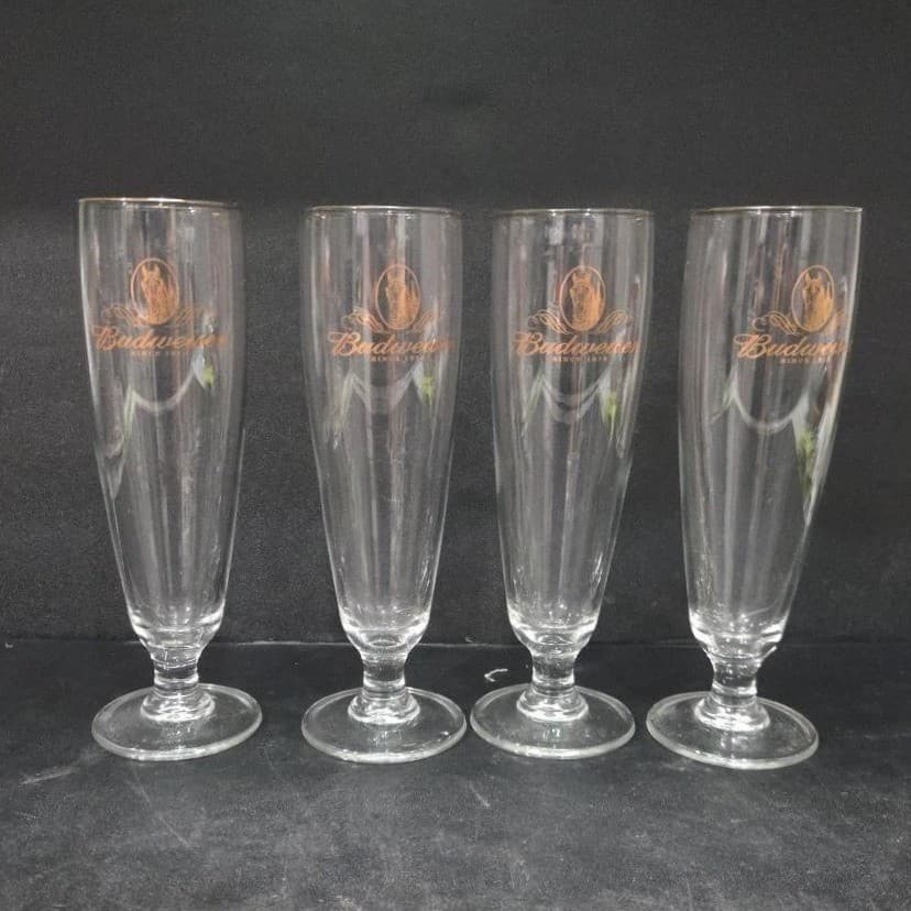 Budweiser Clydesdales Pilsner Glasses, Set of 4, Gold Rimmed Stemware, Drinkware - Thumbnail 2