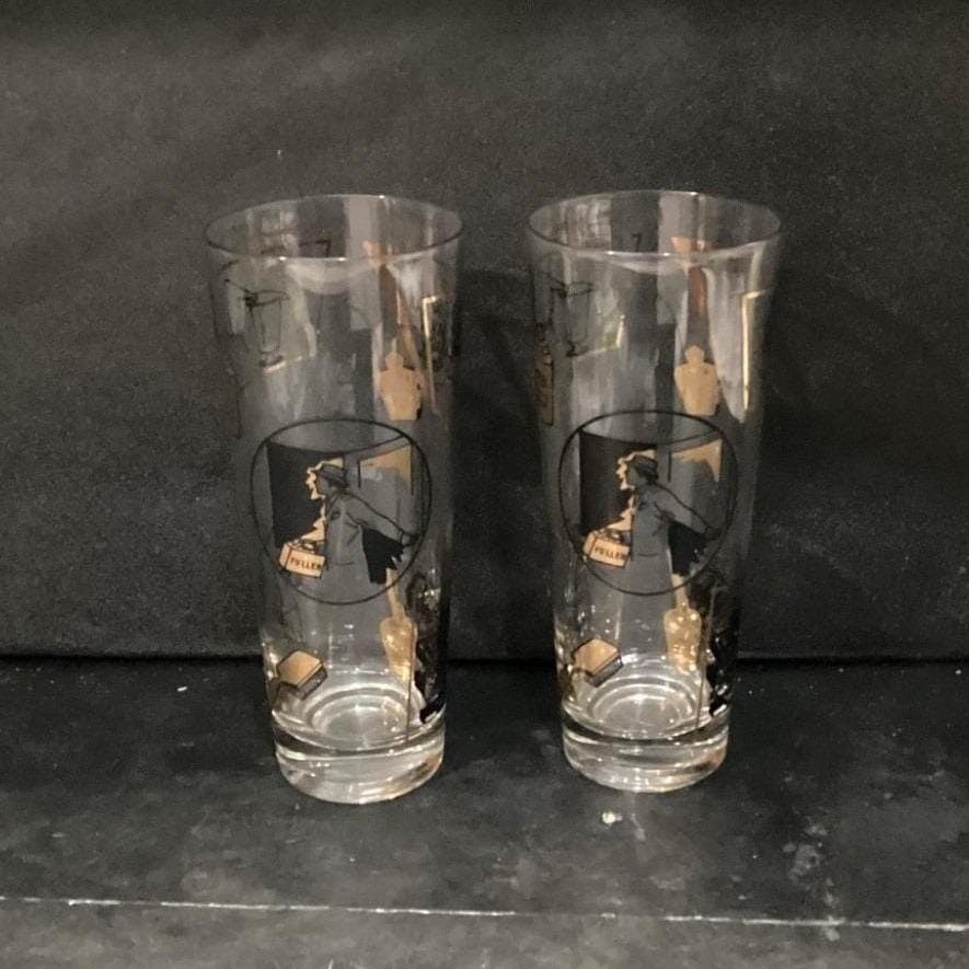 Fuller Brush Swanky Swig Tumblers, Set of 2, Vintage Black Gold Highball Glasses - Thumbnail 8