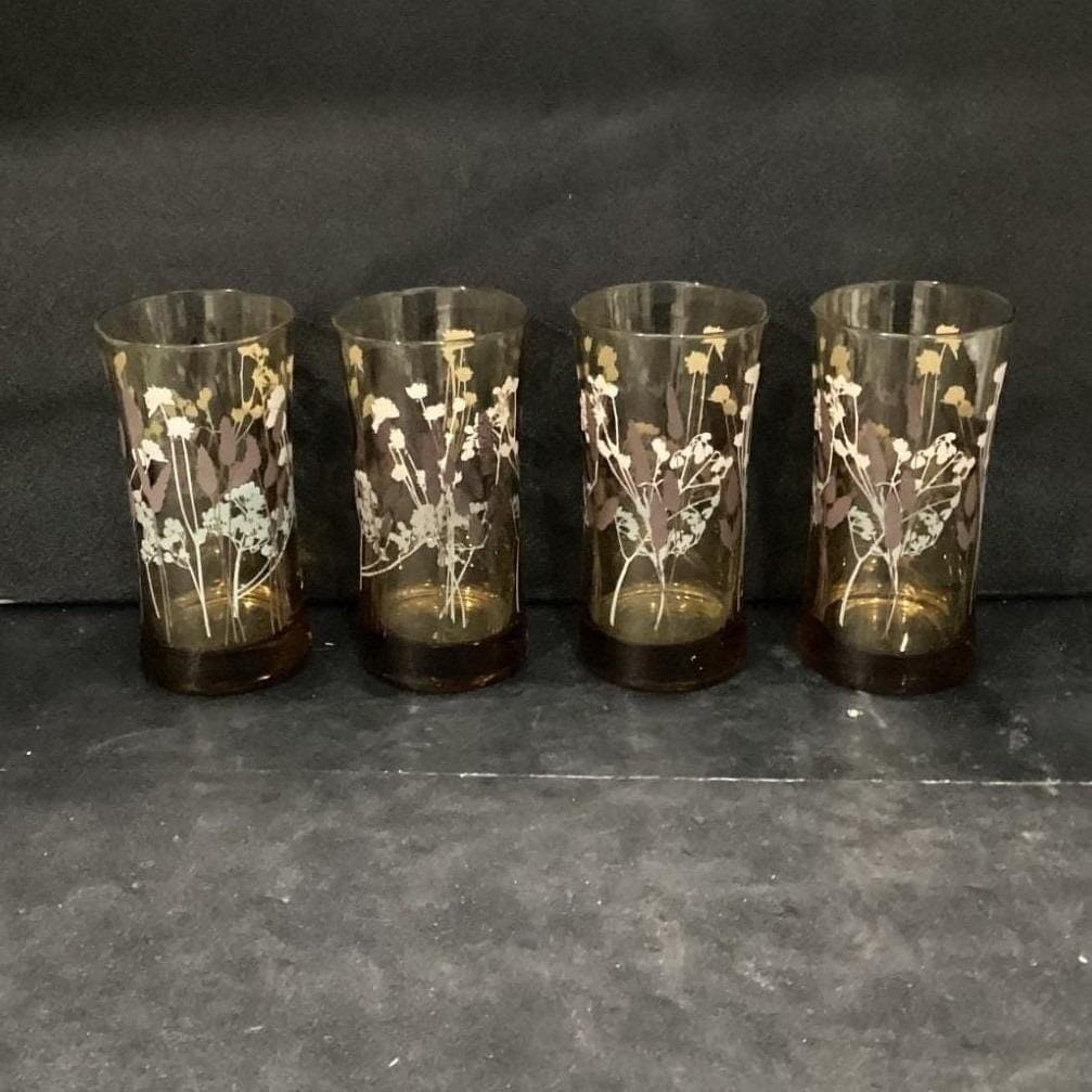 Federal Glass Interlude Highball Glasses, Set of 4, Hourglass, Floral Tumblers - Thumbnail 2