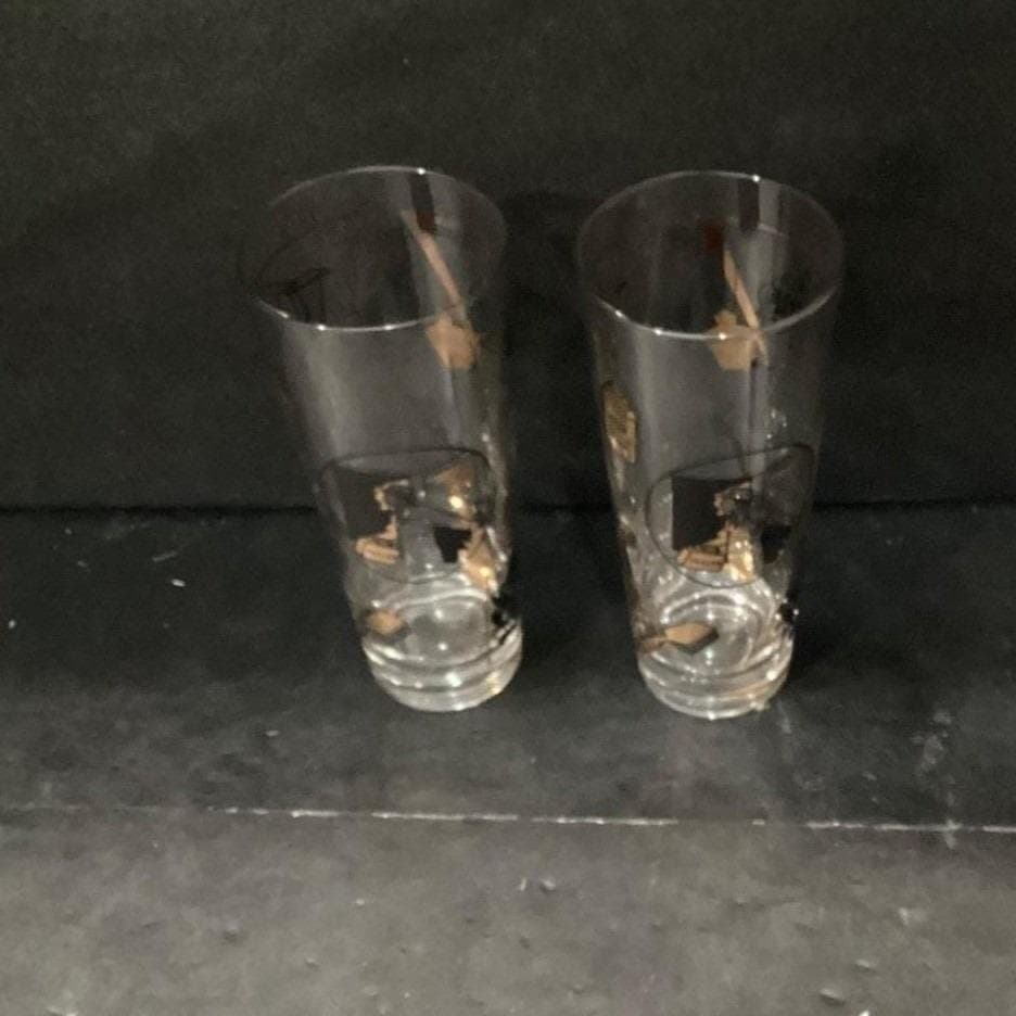 Fuller Brush Swanky Swig Tumblers, Set of 2, Vintage Black Gold Highball Glasses - Thumbnail 3