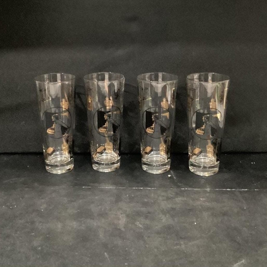 Fuller Brush Swanky Swigg Tumblers, Set of 4, Black Gold Highball Glasses - Thumbnail 2