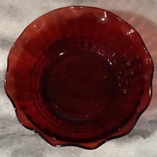 Anchor Hocking Royal Ruby Red Serving Bowl, Vintage Mid-Century Pressed Glass - Thumbnail 5