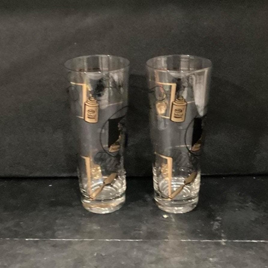 Fuller Brush Swanky Swig Tumblers, Set of 2, Vintage Black Gold Highball Glasses - Thumbnail 9