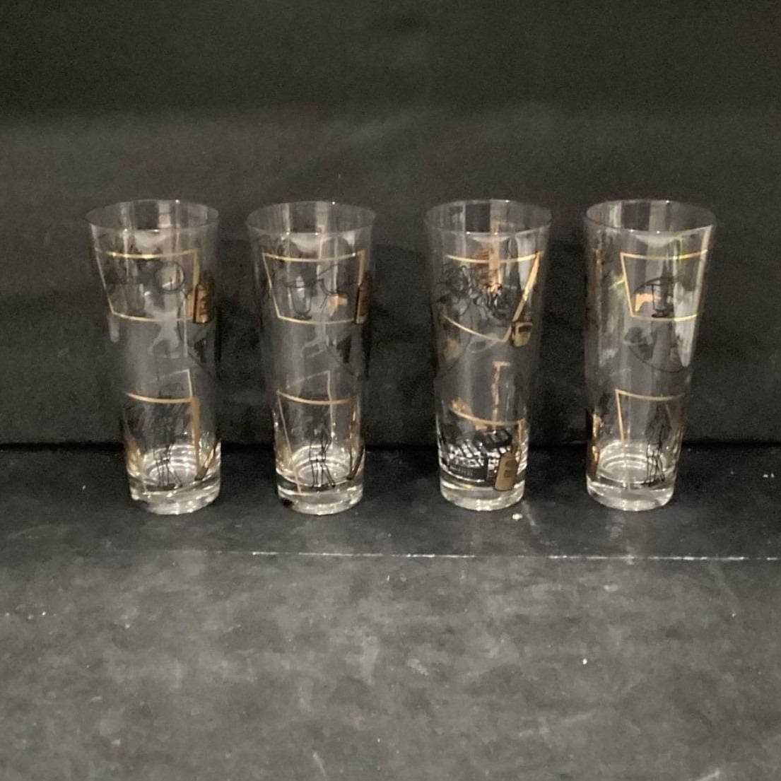 Fuller Brush Swanky Swigg Tumblers, Set of 4, Black Gold Highball Glasses - Thumbnail 9
