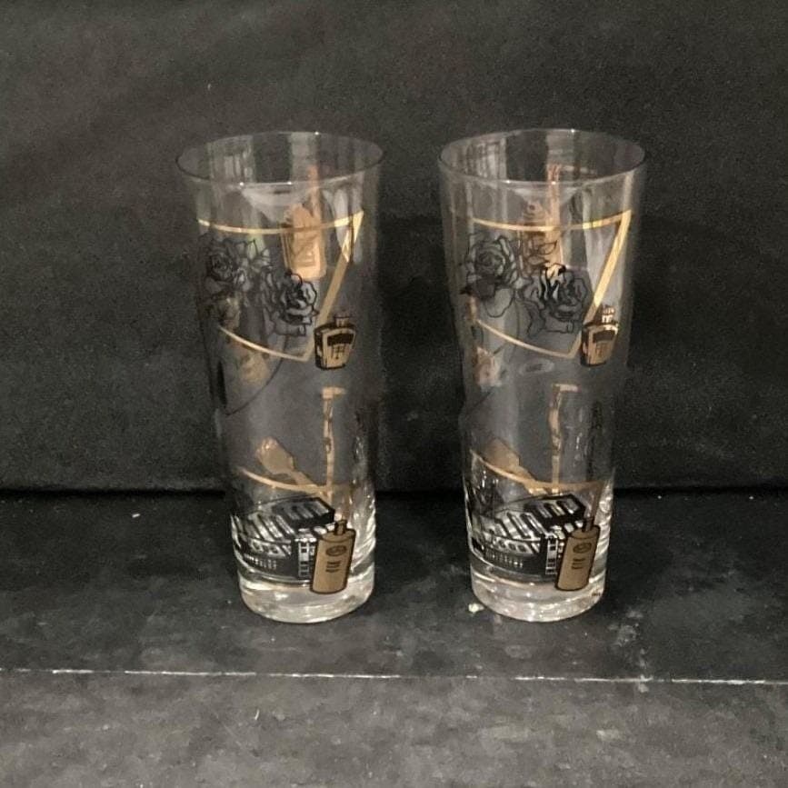 Fuller Brush Swanky Swig Tumblers, Set of 2, Vintage Black Gold Highball Glasses - Thumbnail 11