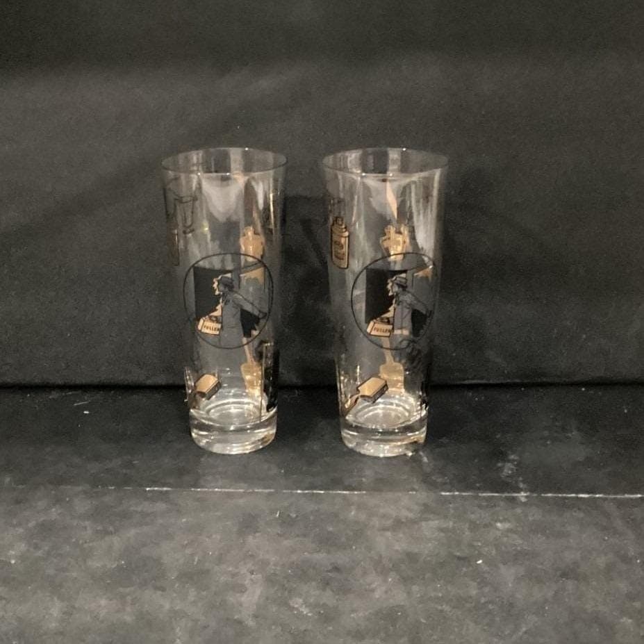 Fuller Brush Swanky Swig Tumblers, Set of 2, Vintage Black Gold Highball Glasses - Thumbnail 2