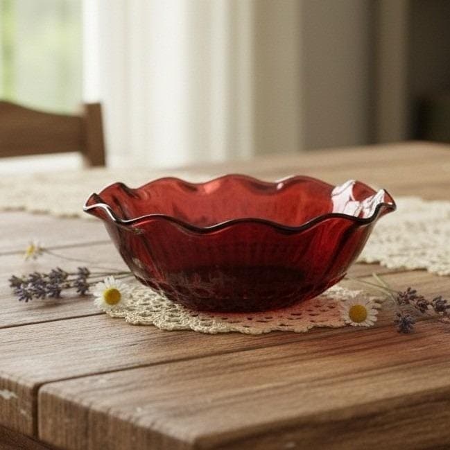 Anchor Hocking Royal Ruby Red Serving Bowl, Vintage Mid-Century Pressed Glass