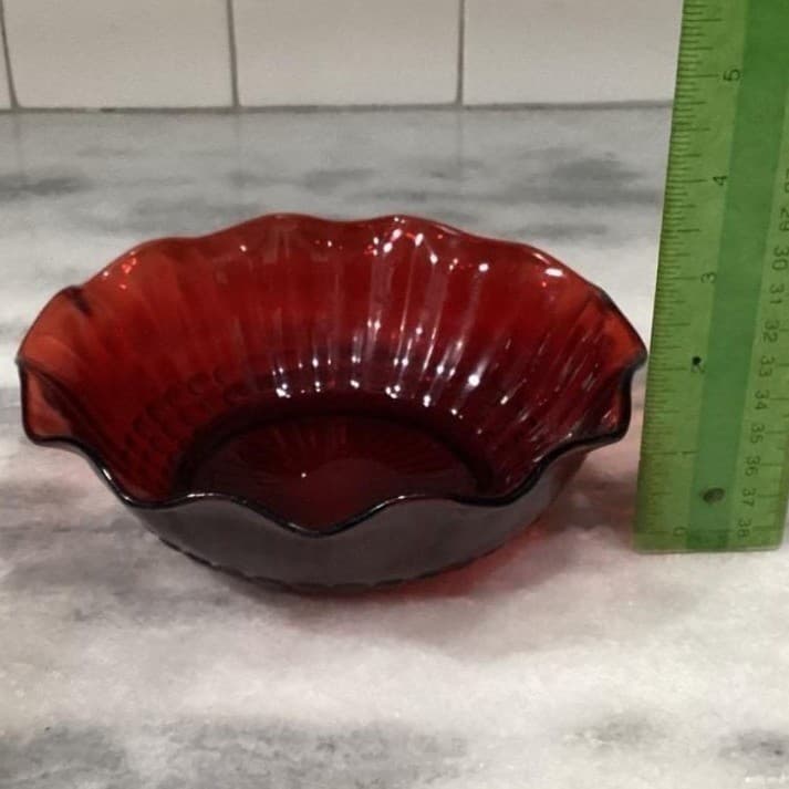 Anchor Hocking Royal Ruby Red Serving Bowl, Vintage Mid-Century Pressed Glass - Thumbnail 3