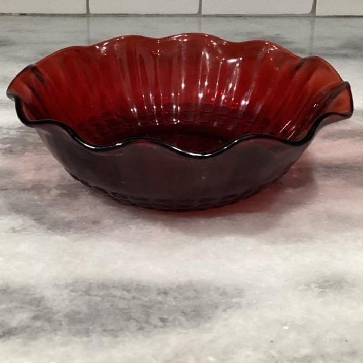 Anchor Hocking Royal Ruby Red Serving Bowl, Vintage Mid-Century Pressed Glass - Thumbnail 10