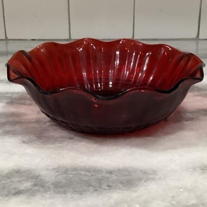 Anchor Hocking Royal Ruby Red Serving Bowl, Vintage Mid-Century Pressed Glass - Thumbnail 8
