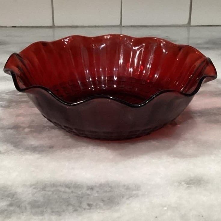 Anchor Hocking Royal Ruby Red Serving Bowl, Vintage Mid-Century Pressed Glass - Thumbnail 9