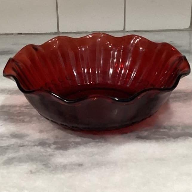 Anchor Hocking Royal Ruby Red Serving Bowl, Vintage Mid-Century Pressed Glass - Thumbnail 6