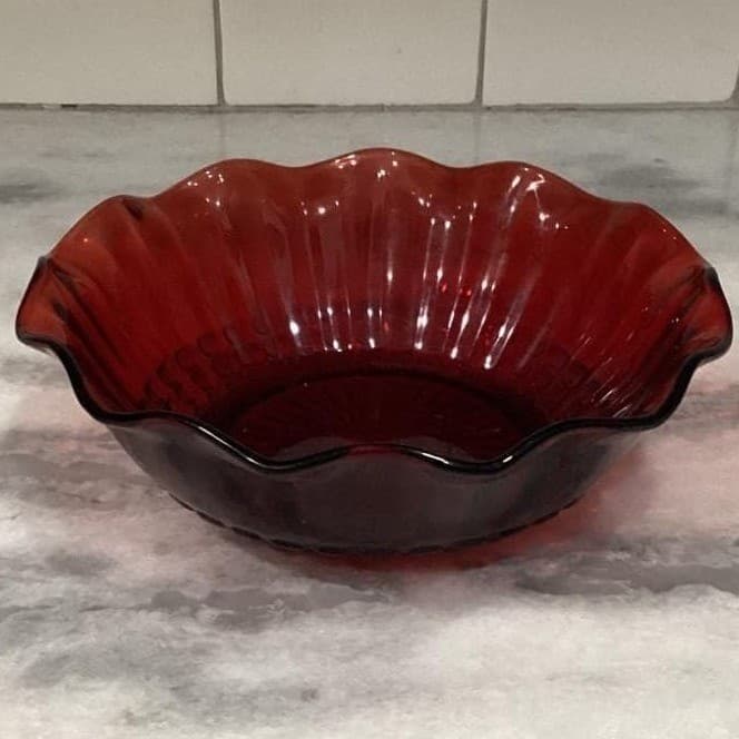 Anchor Hocking Royal Ruby Red Serving Bowl, Vintage Mid-Century Pressed Glass - Thumbnail 7