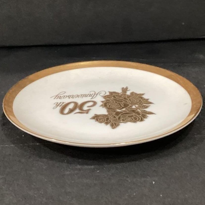 Chatillon Porcelain 50th Anniversary Collector Plate, Vintage Dish, Gold Accents - Thumbnail 9