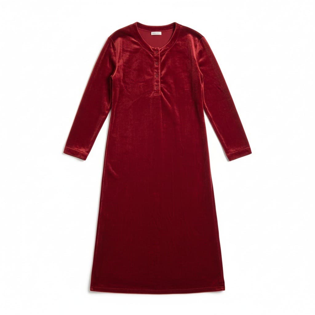 Gilligan & O'Malley Red Velvet Henley Long Sleeve Nightgown, Woman's S Sleepwear