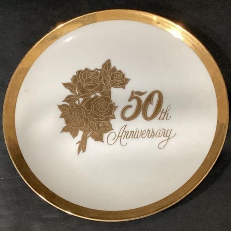 Chatillon Porcelain 50th Anniversary Collector Plate, Vintage Dish, Gold Accents - Thumbnail 5
