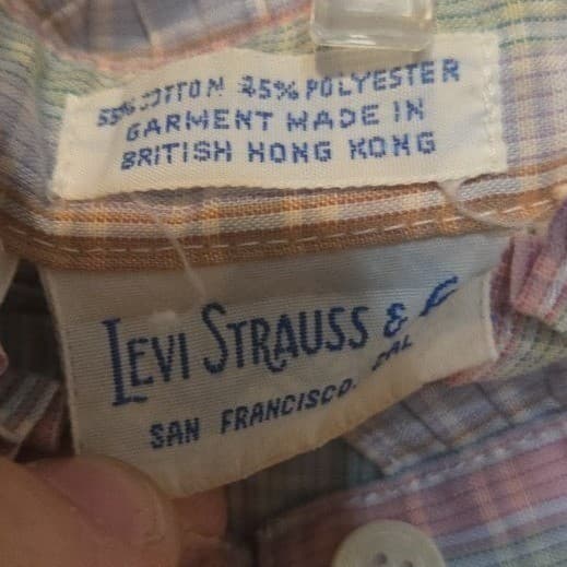 Levi Strauss Plaid Pastel Ruffle High Neck Blouse, Vintage Woman's Size 8 - Thumbnail 5
