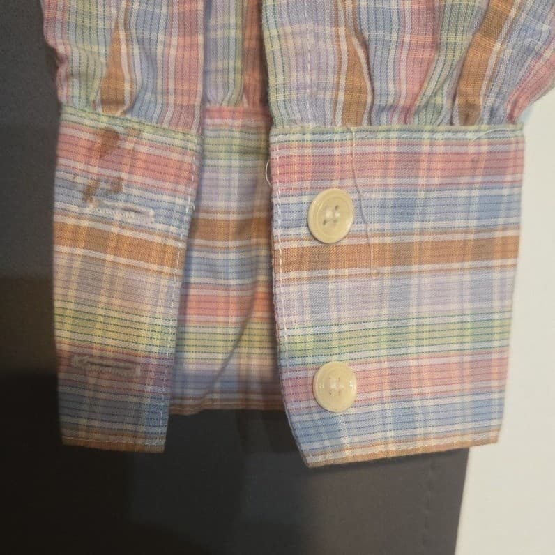Levi Strauss Plaid Pastel Ruffle High Neck Blouse, Vintage Woman's Size 8 - Thumbnail 8