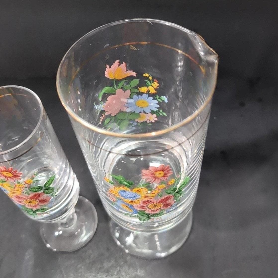 Arcopal Floral Vintage Pitcher and Glass, French Stemmed Drinkware, Glassware - Thumbnail 6