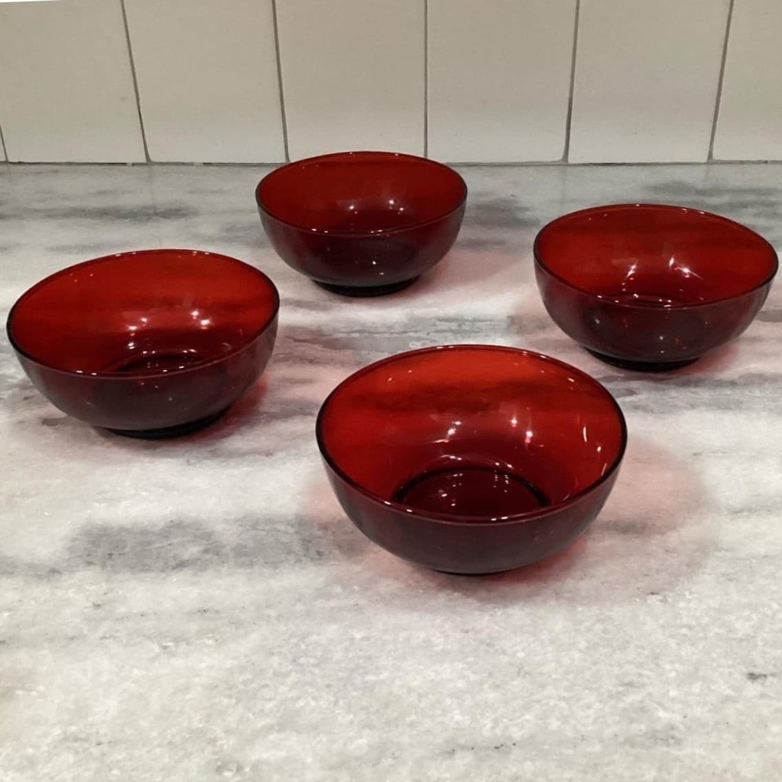 Anchor Hocking Royal Ruby Footed Fruit Bowls, Set of 4, Vtg Glassware Dinnerware - Thumbnail 6