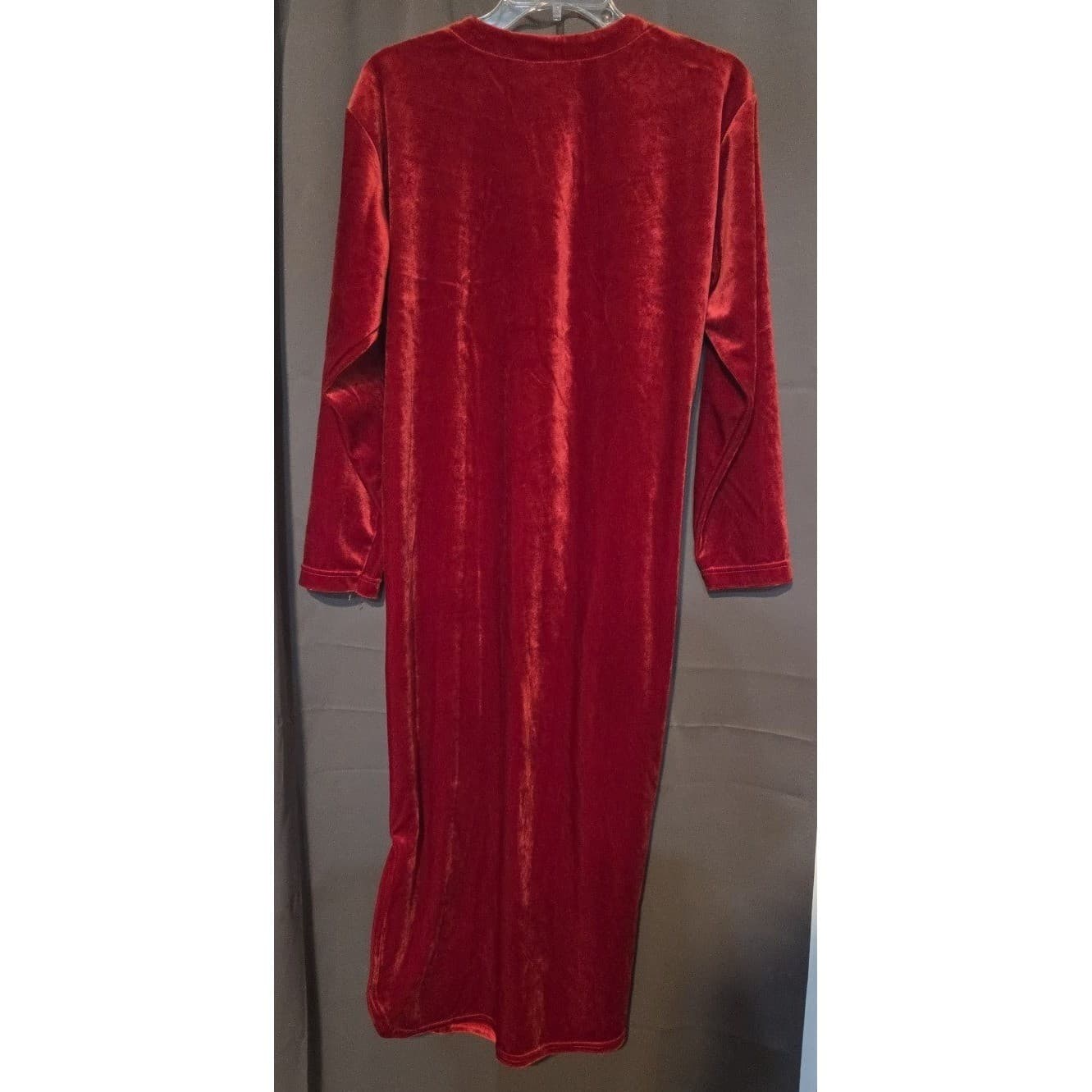 Gilligan & O'Malley Red Velvet Henley Long Sleeve Nightgown, Woman's S Sleepwear - Thumbnail 4
