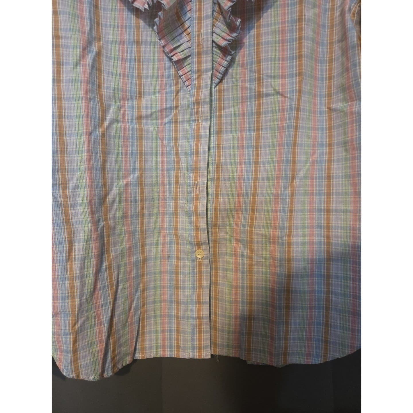 Levi Strauss Plaid Pastel Ruffle High Neck Blouse, Vintage Woman's Size 8 - Thumbnail 7