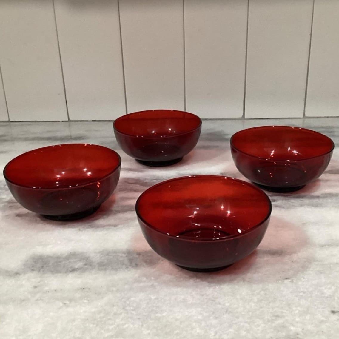 Anchor Hocking Royal Ruby Footed Fruit Bowls, Set of 4, Vtg Glassware Dinnerware - Thumbnail 7
