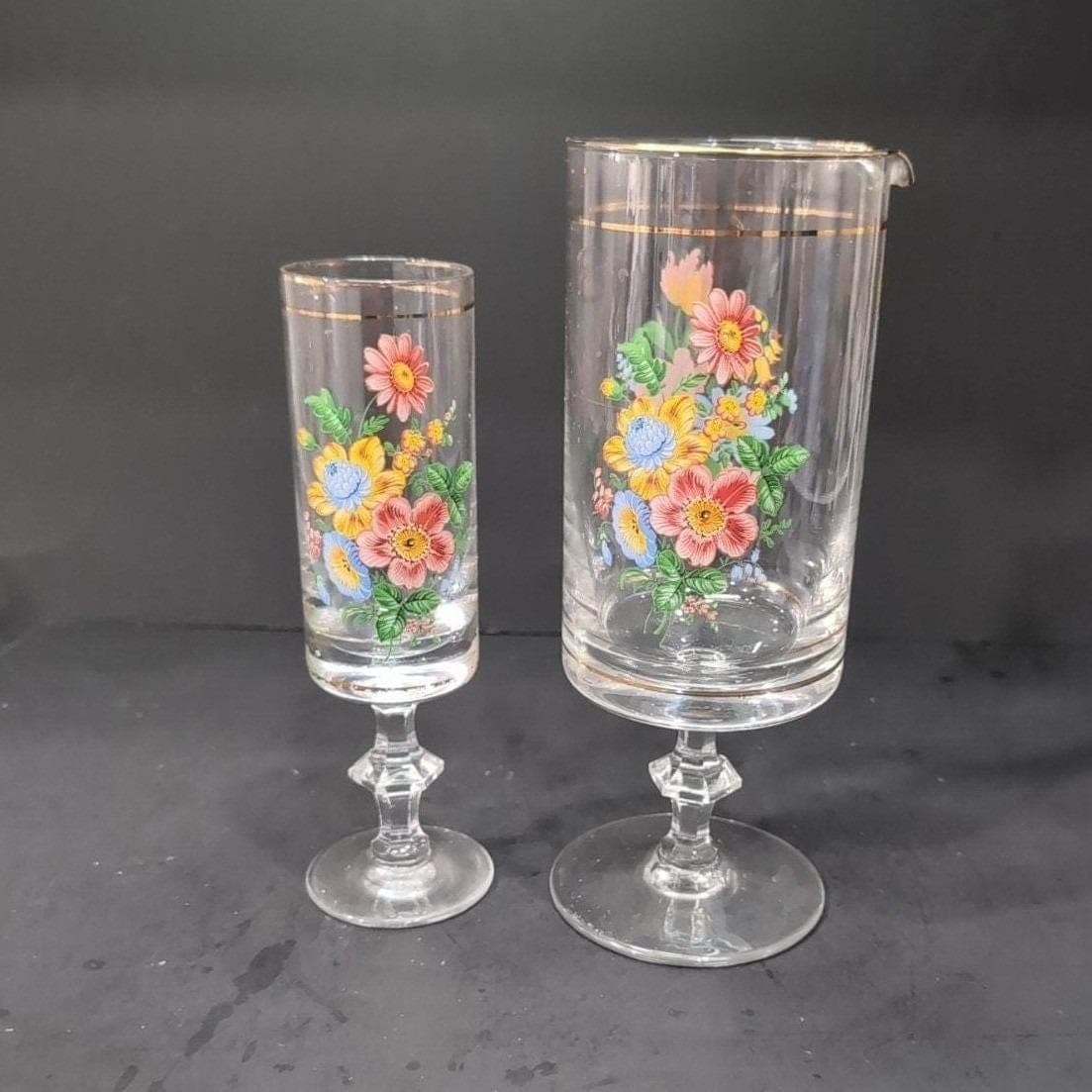 Arcopal Floral Vintage Pitcher and Glass, French Stemmed Drinkware, Glassware - Thumbnail 8