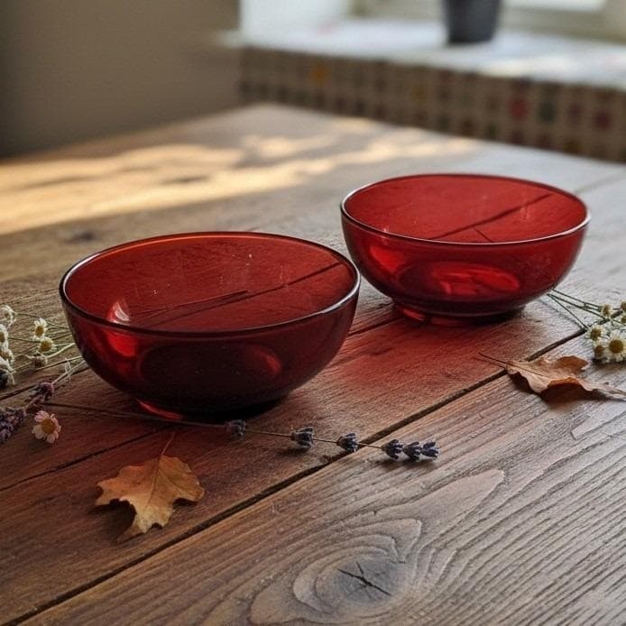 Anchor Hocking Royal Ruby Footed Fruit Bowls, Set of 2, Vintage Red Glass