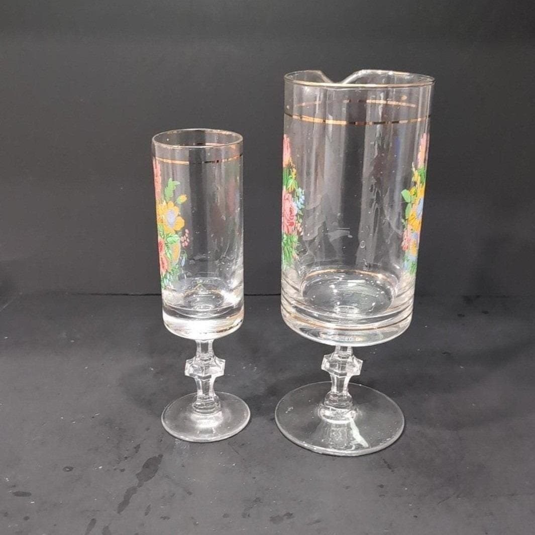 Arcopal Floral Vintage Pitcher and Glass, French Stemmed Drinkware, Glassware - Thumbnail 9