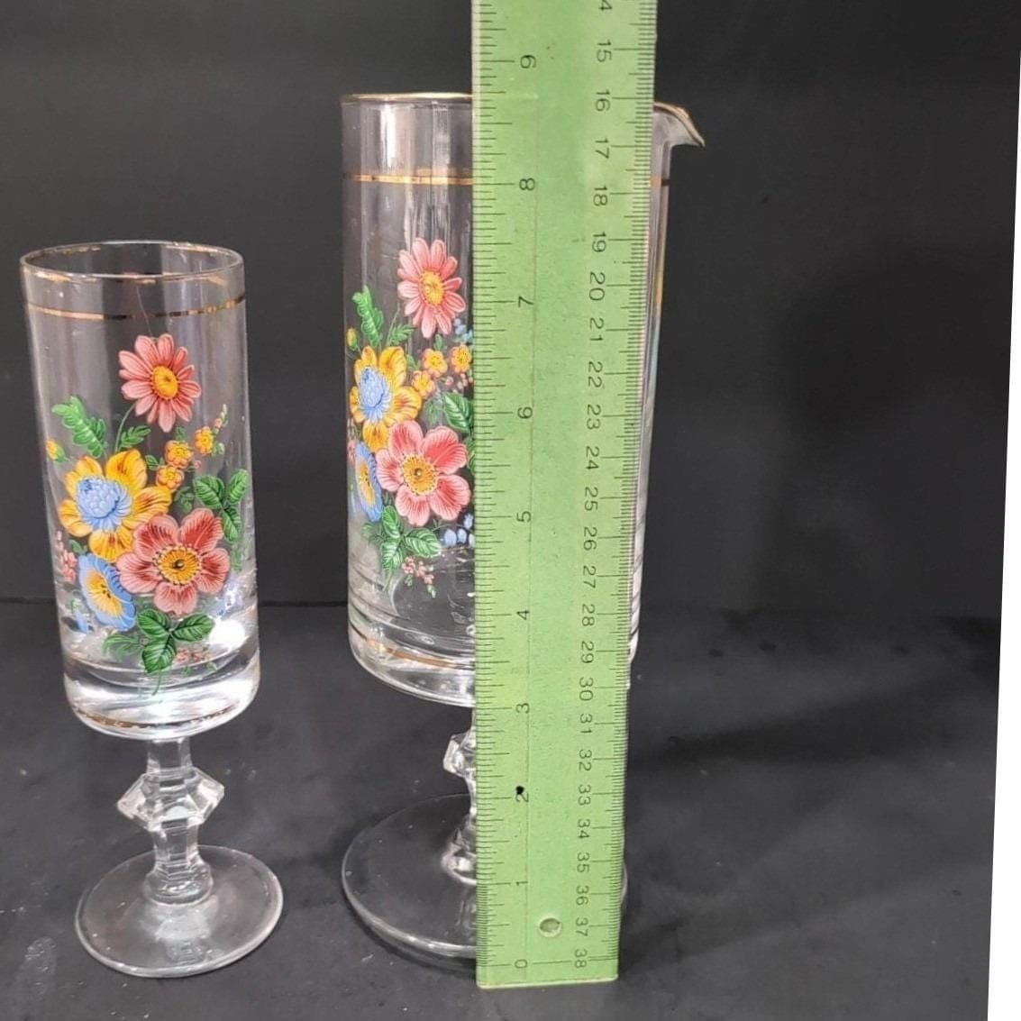 Arcopal Floral Vintage Pitcher and Glass, French Stemmed Drinkware, Glassware - Thumbnail 2