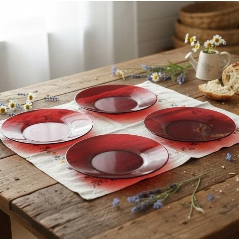 Anchor Hocking Ruby Red Glass Luncheon Plates, Set of 4, Vintage Glassware
