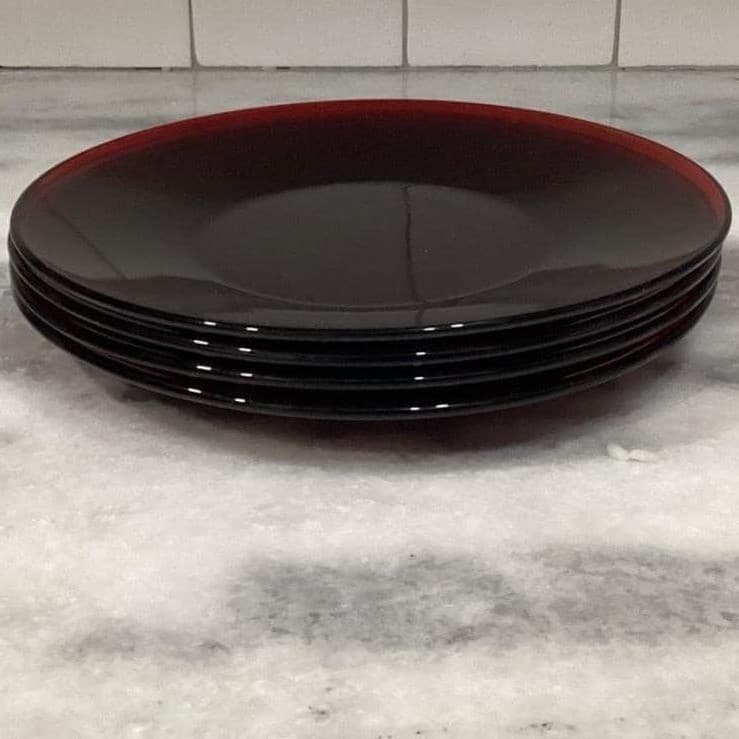 Anchor Hocking Ruby Red Glass Luncheon Plates, Set of 4, Vintage Glassware - Thumbnail 7