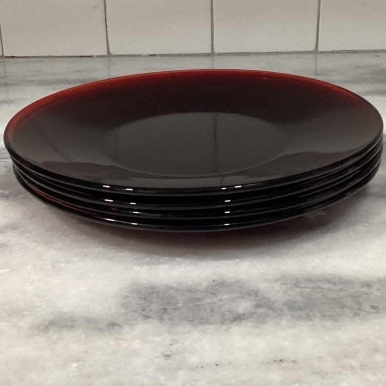 Anchor Hocking Ruby Red Glass Luncheon Plates, Set of 4, Vintage Glassware - Thumbnail 8