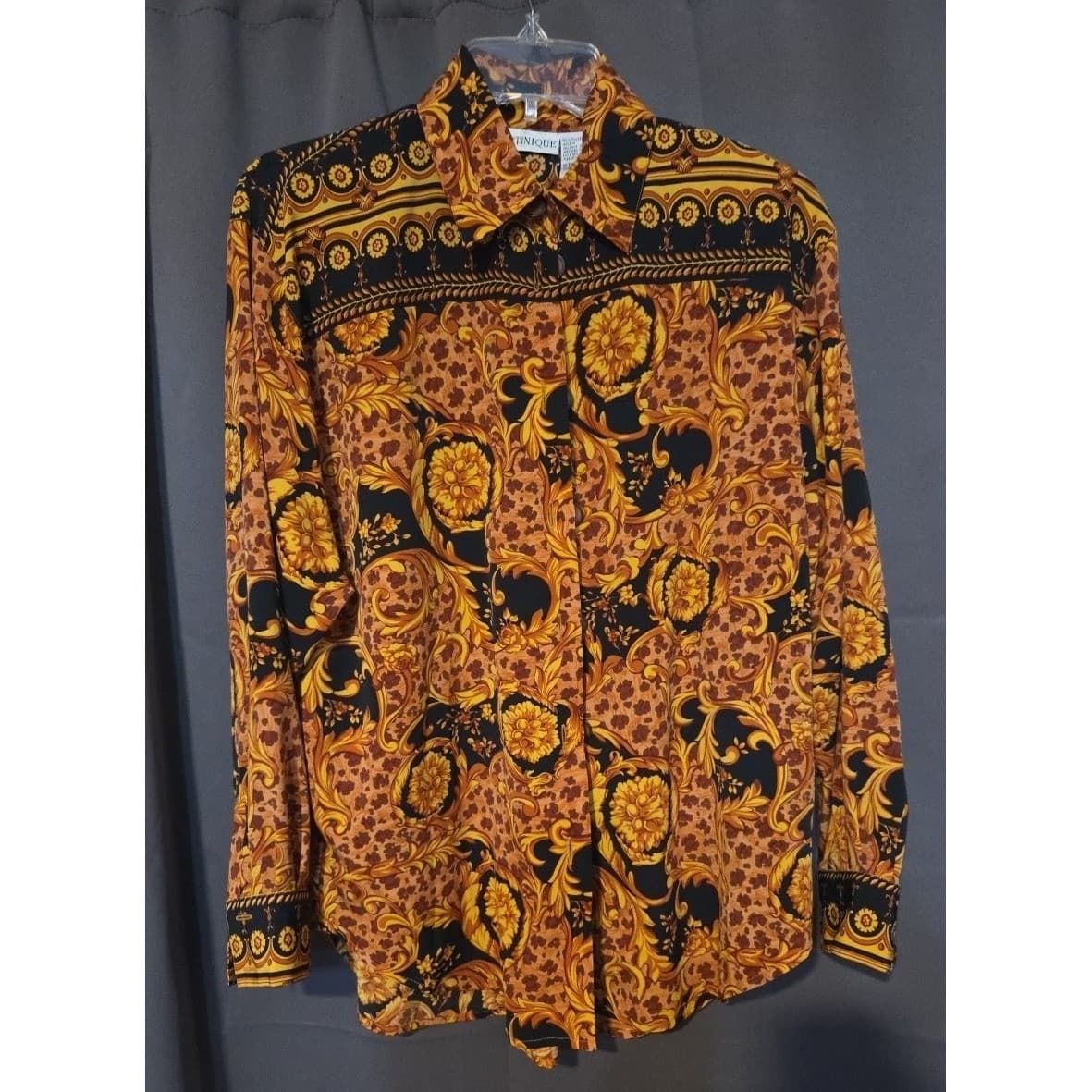 Martinique Gold Baroque Leopard Print Button Down. Woman's Size 8, Long Sleeve - Thumbnail 3