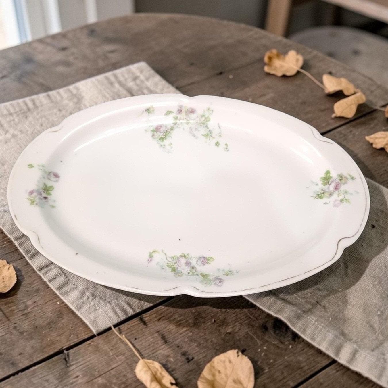 Alice Austria Purple Roses Platter, Vintage Oval Serving Dish, Floral Serveware