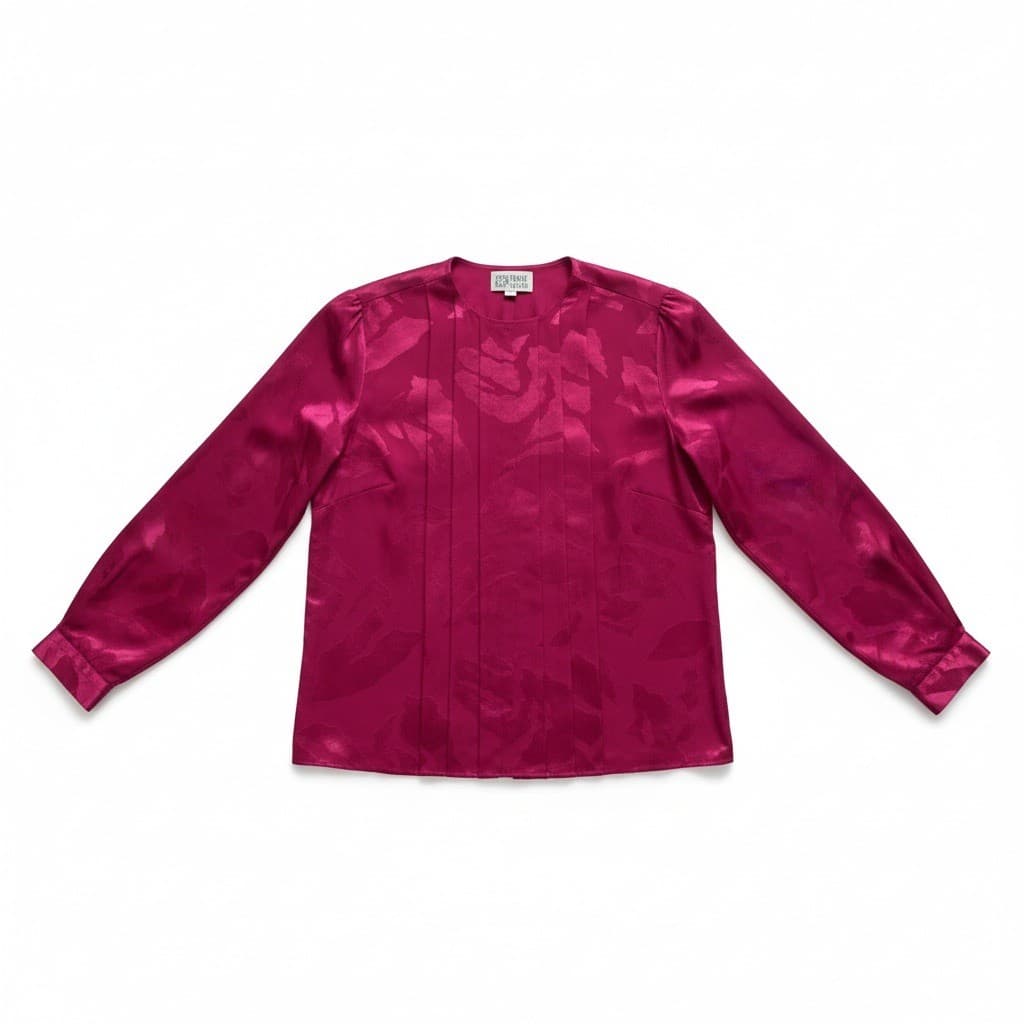 Anne Klein New Aspects Fuchsia Jacquard Floral Pleated Blouse, Woman's Size 4