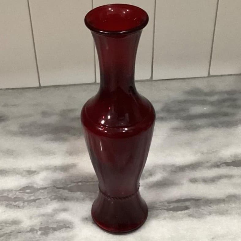 Wheaton Glass Ruby Red Flower Vase, 11" Tall Bottle Form With Rope Accent - Thumbnail 6