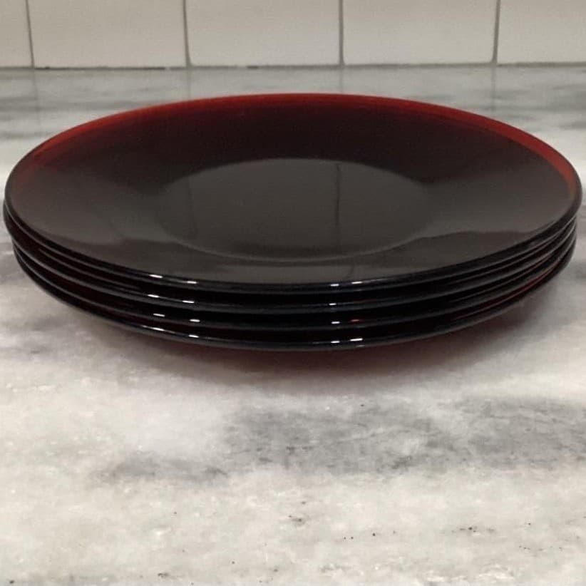 Anchor Hocking Ruby Red Glass Luncheon Plates, Set of 4, Vintage Glassware - Thumbnail 9