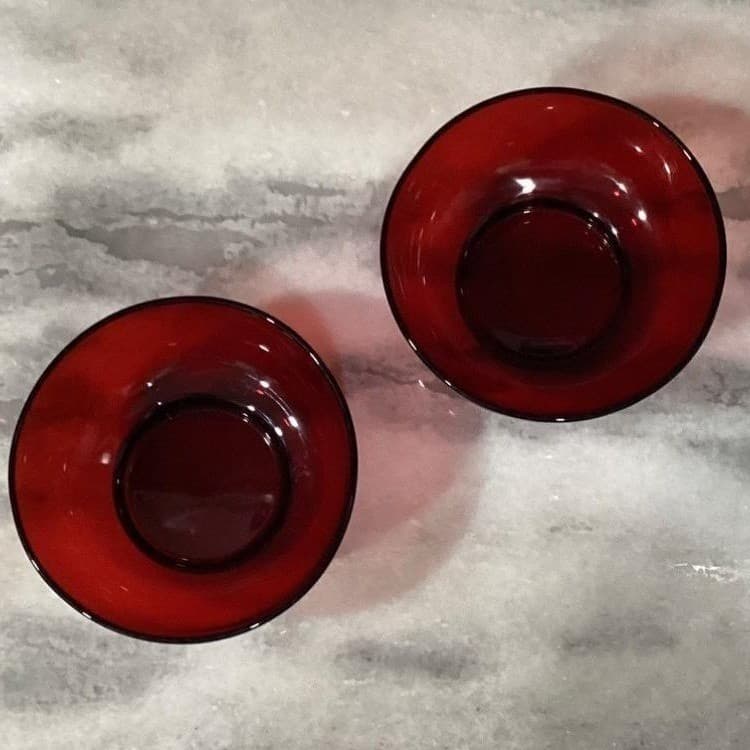 Anchor Hocking Royal Ruby Footed Fruit Bowls, Set of 2, Vintage Red Glass - Thumbnail 5