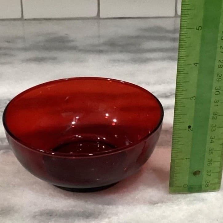 Anchor Hocking Royal Ruby Footed Fruit Bowls, Set of 2, Vintage Red Glass - Thumbnail 3