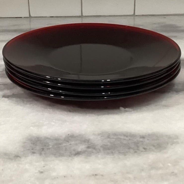 Anchor Hocking Ruby Red Glass Luncheon Plates, Set of 4, Vintage Glassware - Thumbnail 6