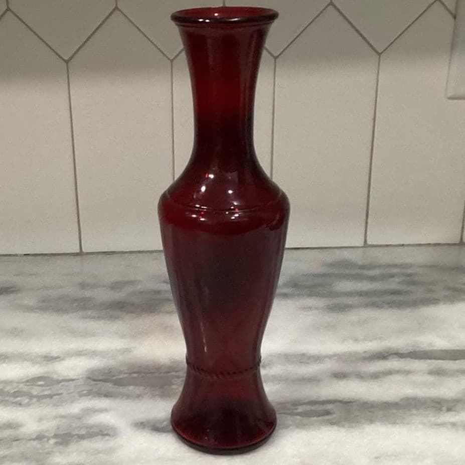 Wheaton Glass Ruby Red Flower Vase, 11" Tall Bottle Form With Rope Accent - Thumbnail 8