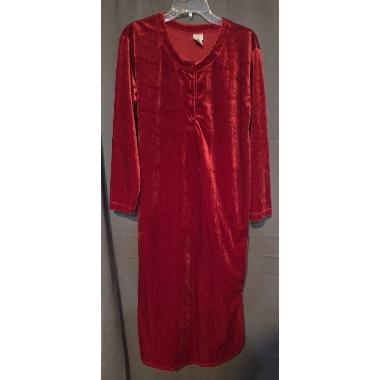 Gilligan & O'Malley Red Velvet Henley Long Sleeve Nightgown, Woman's S Sleepwear - Thumbnail 3