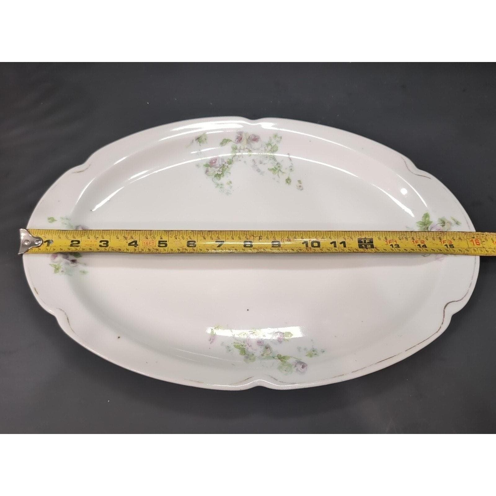 Alice Austria Purple Roses Platter, Vintage Oval Serving Dish, Floral Serveware - Thumbnail 2