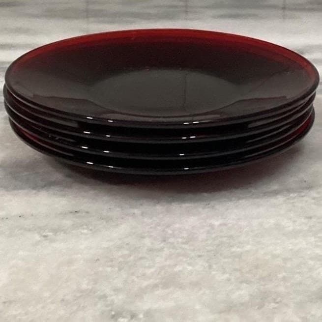 Anchor Hocking Royal Ruby Red Teacups & Saucers, Set of 4, Vintage Glassware - Thumbnail 15