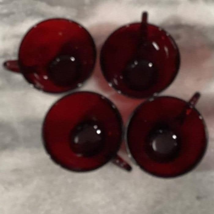 Anchor Hocking Royal Ruby Red Teacups & Saucers, Set of 4, Vintage Glassware - Thumbnail 5