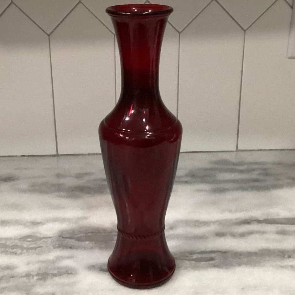 Wheaton Glass Ruby Red Flower Vase, 11" Tall Bottle Form With Rope Accent - Thumbnail 10